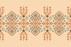 Ethnic geometric fabric pattern Cross Stitch.Ikat embroidery Ethnic oriental Pixel pattern brown cream background. Abstract,vector,illustration. Texture,frame,decoration,motifs,silk wallpaper. vector