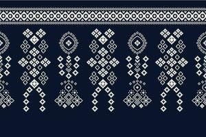 Ethnic geometric fabric pattern Cross Stitch.Ikat embroidery Ethnic oriental Pixel pattern navy blue background. Abstract,vector,illustration. Texture,clothing,frame,decoration,motifs,silk wallpaper. vector