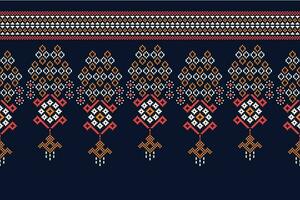 Ethnic geometric fabric pattern Cross Stitch.Ikat embroidery Ethnic oriental Pixel pattern navy blue background. Abstract,vector,illustration. Texture,clothing,frame,decoration,motifs,silk wallpaper. vector