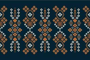 Ethnic geometric fabric pattern Cross Stitch.Ikat embroidery Ethnic oriental Pixel pattern navy blue background. Abstract,vector,illustration. Texture,clothing,frame,decoration,motifs,silk wallpaper. vector