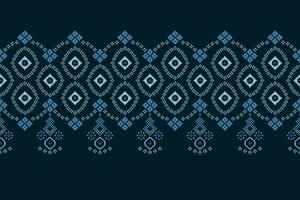 Ethnic geometric fabric pattern Cross Stitch.Ikat embroidery Ethnic oriental Pixel pattern navy blue background. Abstract,vector,illustration. Texture,clothing,frame,decoration,motifs,silk wallpaper. vector