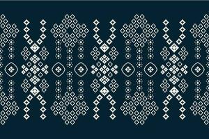 Ethnic geometric fabric pattern Cross Stitch.Ikat embroidery Ethnic oriental Pixel pattern navy blue background. Abstract,vector,illustration. Texture,clothing,frame,decoration,motifs,silk wallpaper. vector