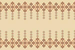 Ethnic geometric fabric pattern Cross Stitch.Ikat embroidery Ethnic oriental Pixel pattern brown cream background. Abstract,vector,illustration. Texture,frame,decoration,motifs,silk wallpaper. vector