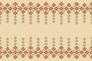 Ethnic geometric fabric pattern Cross Stitch.Ikat embroidery Ethnic oriental Pixel pattern brown cream background. Abstract,vector,illustration. Texture,frame,decoration,motifs,silk wallpaper. vector