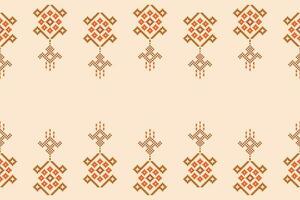 Ethnic geometric fabric pattern Cross Stitch.Ikat embroidery Ethnic oriental Pixel pattern brown cream background. Abstract,vector,illustration. Texture,frame,decoration,motifs,silk wallpaper. vector