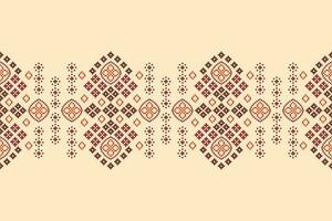 Ethnic geometric fabric pattern Cross Stitch.Ikat embroidery Ethnic oriental Pixel pattern brown cream background. Abstract,vector,illustration. Texture,frame,decoration,motifs,silk wallpaper. vector