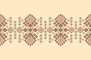 Ethnic geometric fabric pattern Cross Stitch.Ikat embroidery Ethnic oriental Pixel pattern brown cream background. Abstract,vector,illustration. Texture,frame,decoration,motifs,silk wallpaper. vector