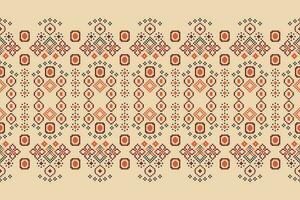 Ethnic geometric fabric pattern Cross Stitch.Ikat embroidery Ethnic oriental Pixel pattern brown cream background. Abstract,vector,illustration. Texture,frame,decoration,motifs,silk wallpaper. vector