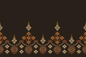 Ethnic geometric fabric pattern Cross Stitch.Ikat embroidery Ethnic oriental Pixel pattern brown background. Abstract,vector,illustration. Texture,clothing,scarf,decoration,motifs,silk wallpaper. vector