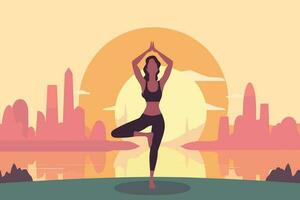 beautiful girl doing yoga illustration, international yoga day, yoga day banner, yoga day background vector