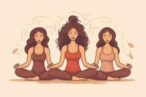 three girls doing illustration, international yoga day, yoga day banner,  yoga day background vector