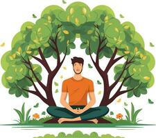 un persona haciendo yoga debajo el árbol vector ilustración