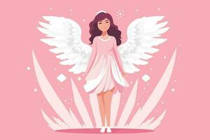 Beautiful Fairy with an Angelic Aura illustration, Angel with wings illustration in pink background vector