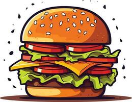 vistoso Fresco comida pan, queso, fruta, y vegetales en blanco fondo, hamburguesa ilustración en aislado blanco antecedentes vector