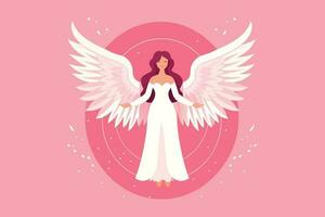 hermosa hada con un angelical aura ilustración, ángel con alas ilustración en rosado antecedentes vector