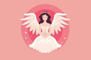 Beautiful Fairy with an Angelic Aura illustration, Angel with wings illustration in pink background vector