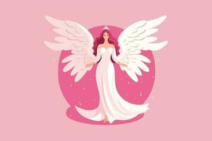 hermosa hada con un angelical aura ilustración, ángel con alas ilustración en rosado antecedentes vector