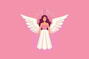 hermosa hada con un angelical aura ilustración, ángel con alas ilustración en rosado antecedentes vector