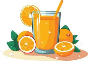 Refreshing Citrus Juice in Glass on White Background, Refreshing Orange Juice in Glass vector illustration