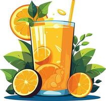 Refreshing Citrus Juice in Glass on White Background, Refreshing Orange Juice in Glass vector illustration