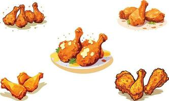conjunto de caliente y crujiente pollo pierna piezas ilustración, conjunto de frito pollo piezas ilustración vector