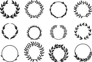 black circular folatile laurel branches vintage frame set vector illustration