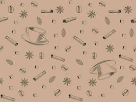 Seamless outline coffee pattern. Background in vector. vector