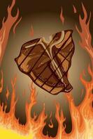 Steak on fire. BBQ background in vector. vector