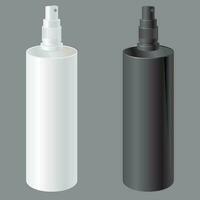 realista botellas en vector en negro y blanco colores. para Mac arriba etiquetas de un lado a otro champú, productos cosméticos, acondicionador