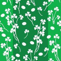 Seamless pattern for Saint Patricks Day. White clovers on green background vector