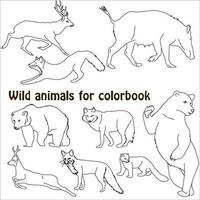 garabatear salvaje bosque animales contorno dibujo en vector para libro de colores para libros biología.