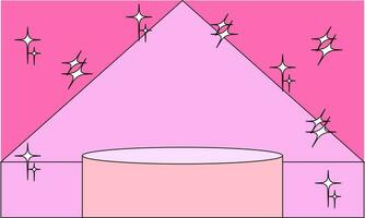 Brutalist contemporary pink background. Cylinder podium on pink background. Product presentation, mock up, Podium, stage pedestal or platform. Vector