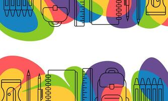 Creativ concept back to school banner background. Colorful stationary and space for text. Vector illustration