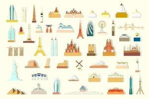 World famous architecture landmarks isolated set, Vector architectural silhouette monuments.