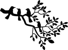 Tree branch silhouette with birds flying vector