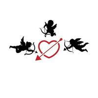 cupid icon set. love and valentine's day symbol. Cupid shooting arrow. isolated vector black silhouette image