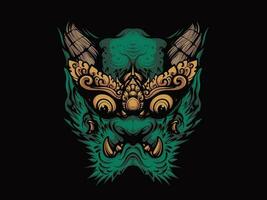 Lion head decorated with carvings vector