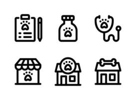 sencillo conjunto de mascotas tienda vector línea íconos