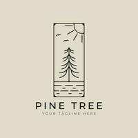 pines tree vector logo icon and symbol template illustration graphic design with sun burst and bird minimalist line art style design.