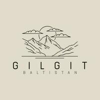 Gilgit montaña línea Arte logo diseño con estrella, Luna y nube minimalista estilo logo vector ilustración diseño.