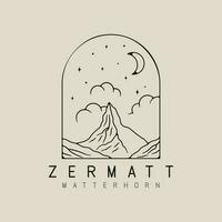 zermatt matterhorn mountain line art logo design with star, moon and cloud minimalist style logo vector illustration design.