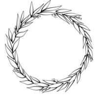 wreath leaves line art sketch outlin logo illustration vector