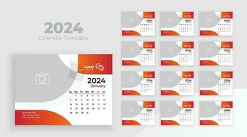 Desk Calendar Template 2024. Week starts from Sunday, Minimalist desk calendar 2024 template, planner, Business template vector