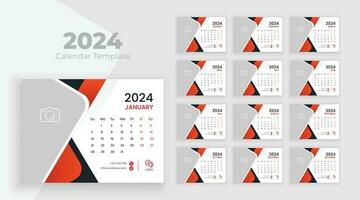 Calendar 2024 planner corporate template design set. Week starts from Sunday, business template vector