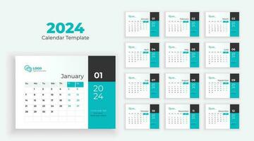 Calendar template for 2024 year. Week starts on Sunday. Calendar 2024 planner corporate template design set vector