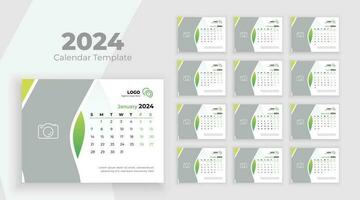 Desk Calendar Template 2024. Week start on Sunday. Minimalist desk calendar 2024 template, planner, Business template vector