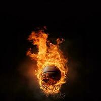 Basketball ball in fire, Basketball ball on fire on a black background, generative ai. photo