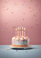 Birthday colorful cake decorated with sweets, Birthday cake with candles, . photo