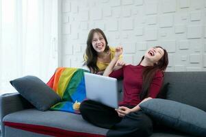 The LGBT couples live a comfortable life. having fun together happily photo