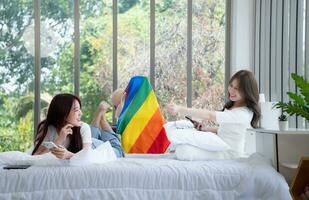 The LGBT couples live a comfortable life. having fun together happily photo